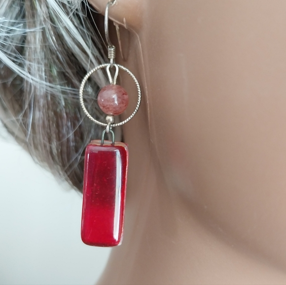 Jewelry - Sterling Silver Red Dangle Earrings